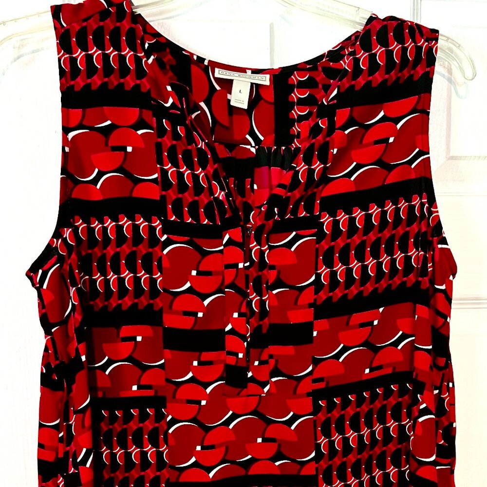 Red and Black Silky Tunic Top:  size Large